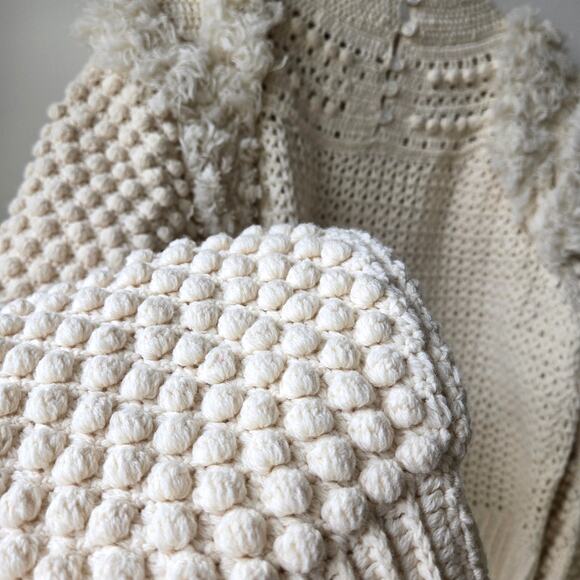 Sea New York Darcy Fringe Merino Wool Chunky Knit Ivory Sweater Womens Size XL - Picture 10 of 13